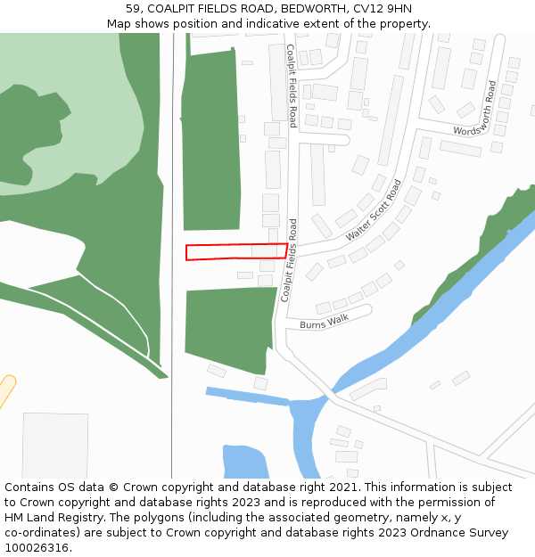 59, COALPIT FIELDS ROAD, BEDWORTH, CV12 9HN: Location map and indicative extent of plot