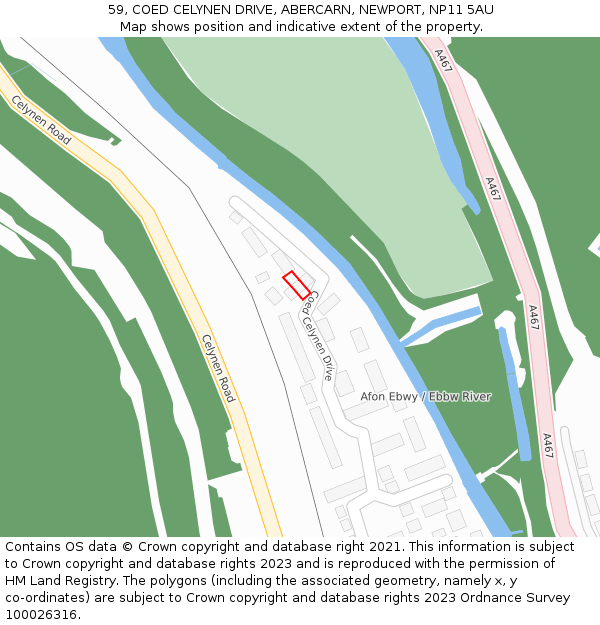 59, COED CELYNEN DRIVE, ABERCARN, NEWPORT, NP11 5AU: Location map and indicative extent of plot