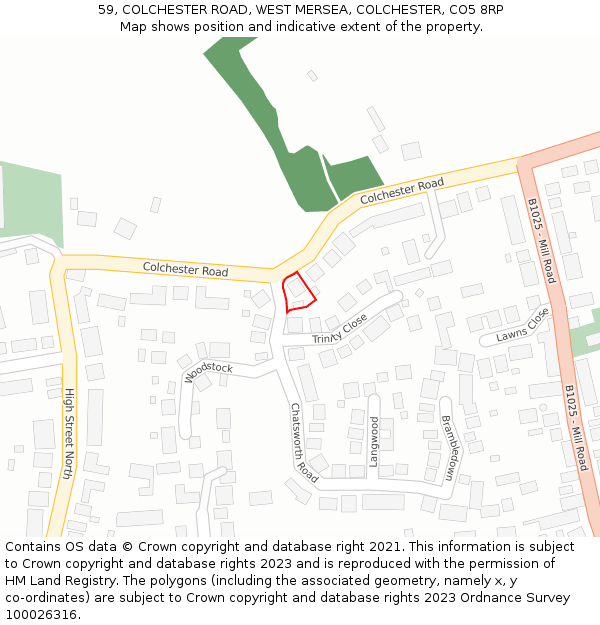 59, COLCHESTER ROAD, WEST MERSEA, COLCHESTER, CO5 8RP: Location map and indicative extent of plot