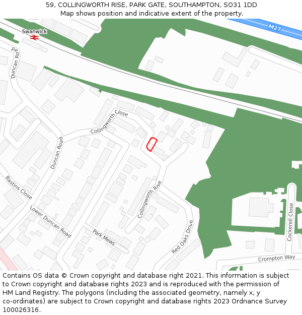 59, COLLINGWORTH RISE, PARK GATE, SOUTHAMPTON, SO31 1DD: Location map and indicative extent of plot