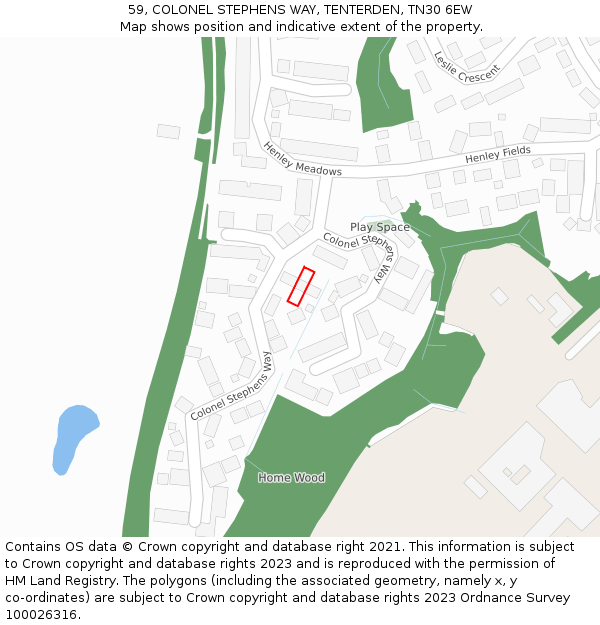 59, COLONEL STEPHENS WAY, TENTERDEN, TN30 6EW: Location map and indicative extent of plot