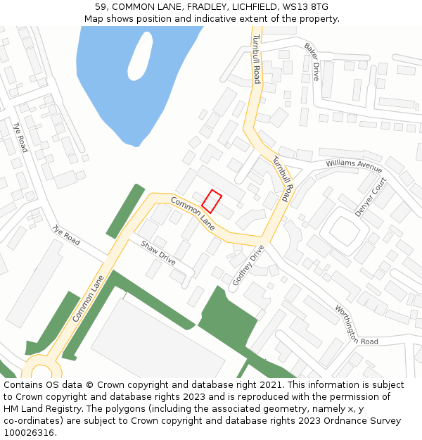 59, COMMON LANE, FRADLEY, LICHFIELD, WS13 8TG: Location map and indicative extent of plot