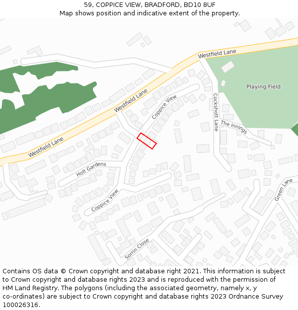 59, COPPICE VIEW, BRADFORD, BD10 8UF: Location map and indicative extent of plot