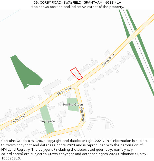 59, CORBY ROAD, SWAYFIELD, GRANTHAM, NG33 4LH: Location map and indicative extent of plot