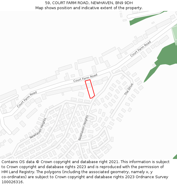 59, COURT FARM ROAD, NEWHAVEN, BN9 9DH: Location map and indicative extent of plot