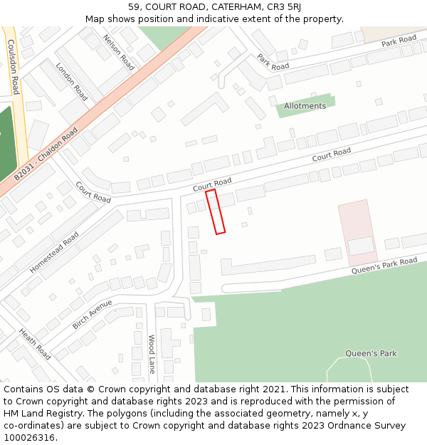 59, COURT ROAD, CATERHAM, CR3 5RJ: Location map and indicative extent of plot