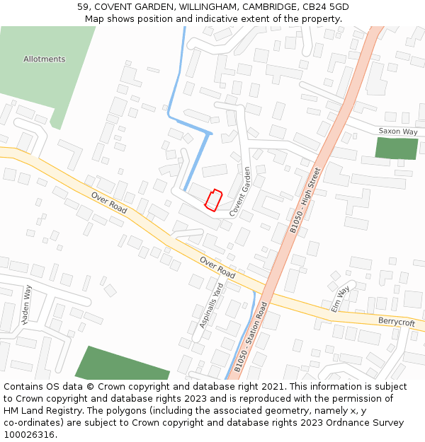59, COVENT GARDEN, WILLINGHAM, CAMBRIDGE, CB24 5GD: Location map and indicative extent of plot