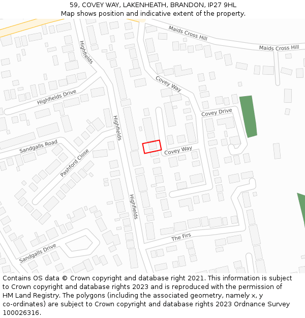 59, COVEY WAY, LAKENHEATH, BRANDON, IP27 9HL: Location map and indicative extent of plot