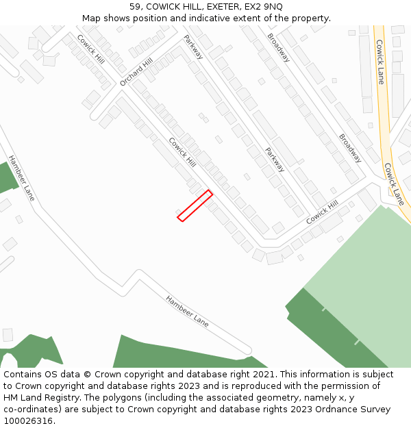 59, COWICK HILL, EXETER, EX2 9NQ: Location map and indicative extent of plot