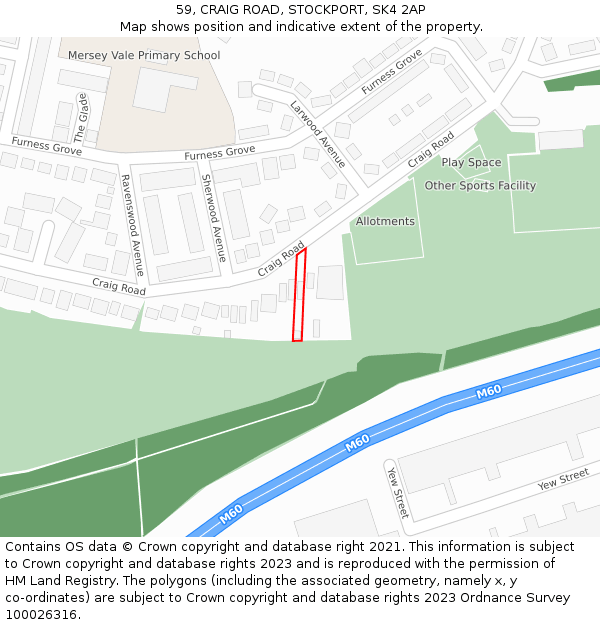59, CRAIG ROAD, STOCKPORT, SK4 2AP: Location map and indicative extent of plot