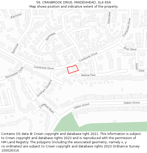 59, CRANBROOK DRIVE, MAIDENHEAD, SL6 6SA: Location map and indicative extent of plot