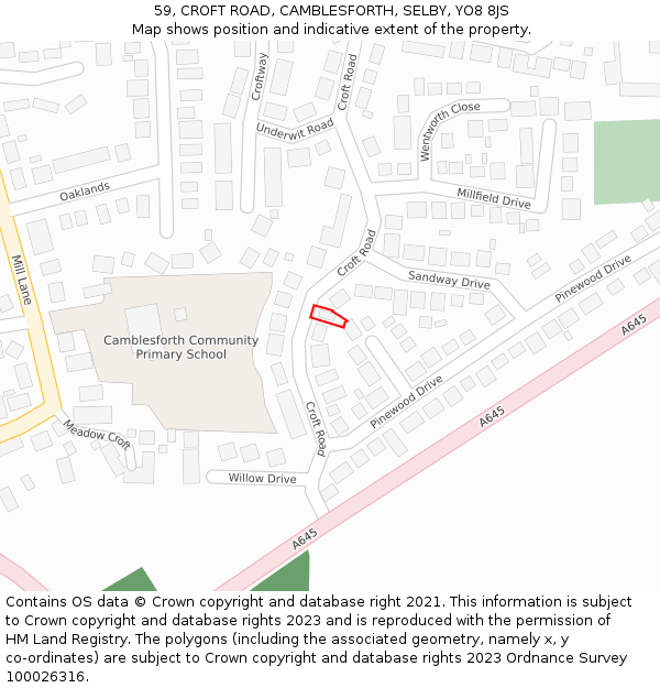 59, CROFT ROAD, CAMBLESFORTH, SELBY, YO8 8JS: Location map and indicative extent of plot