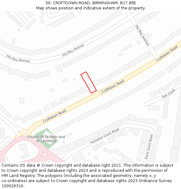 59, CROFTDOWN ROAD, BIRMINGHAM, B17 8RE: Location map and indicative extent of plot