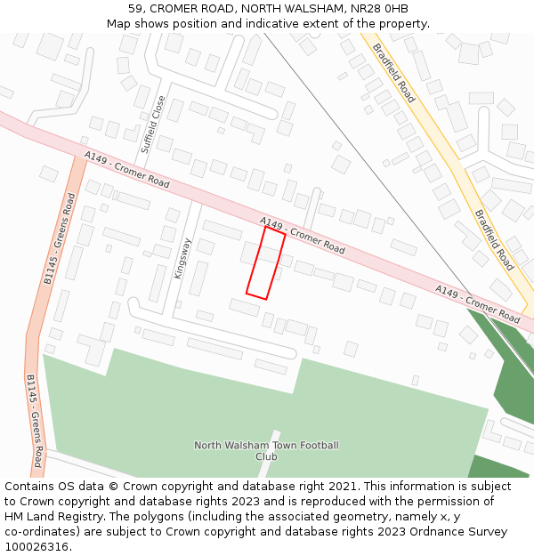 59, CROMER ROAD, NORTH WALSHAM, NR28 0HB: Location map and indicative extent of plot