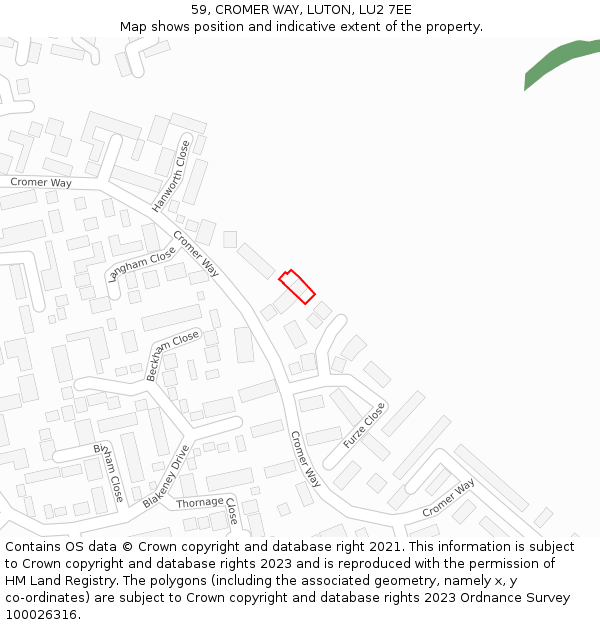 59, CROMER WAY, LUTON, LU2 7EE: Location map and indicative extent of plot