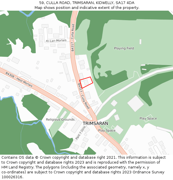 59, CULLA ROAD, TRIMSARAN, KIDWELLY, SA17 4DA: Location map and indicative extent of plot