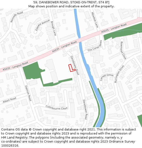 59, DANEBOWER ROAD, STOKE-ON-TRENT, ST4 8TJ: Location map and indicative extent of plot