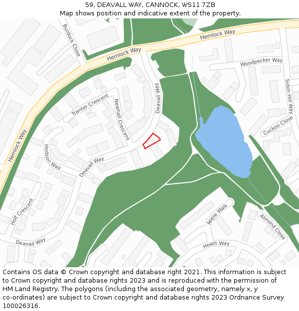 59, DEAVALL WAY, CANNOCK, WS11 7ZB: Location map and indicative extent of plot