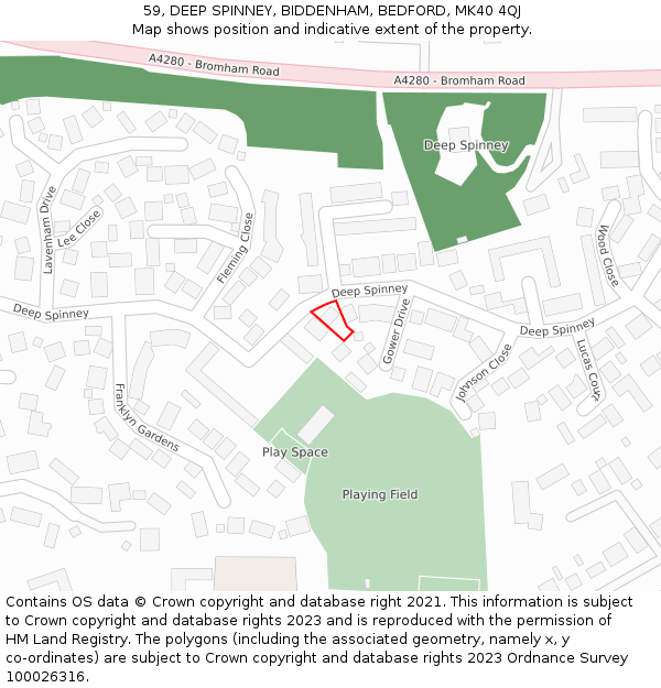 59, DEEP SPINNEY, BIDDENHAM, BEDFORD, MK40 4QJ: Location map and indicative extent of plot