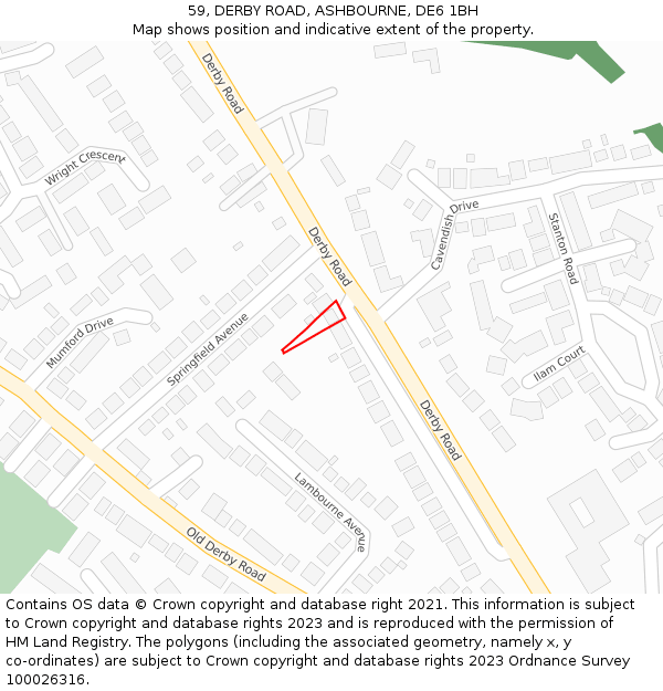 59, DERBY ROAD, ASHBOURNE, DE6 1BH: Location map and indicative extent of plot
