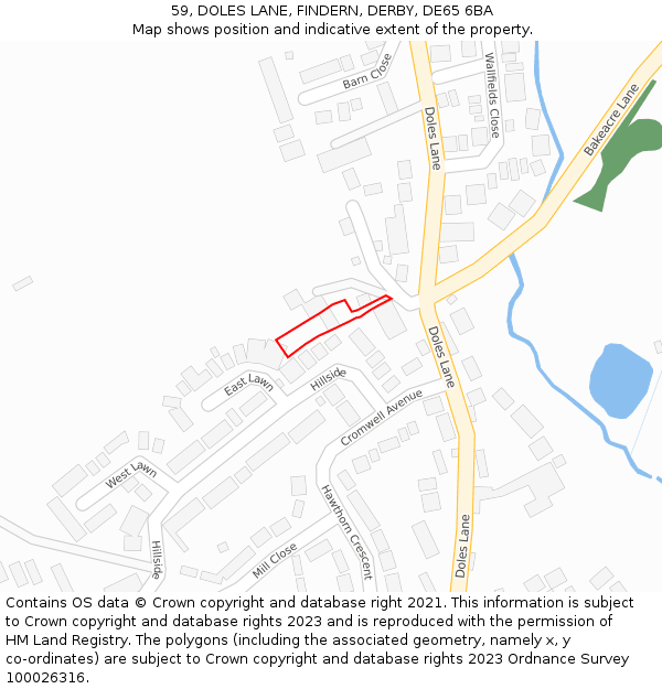 59, DOLES LANE, FINDERN, DERBY, DE65 6BA: Location map and indicative extent of plot