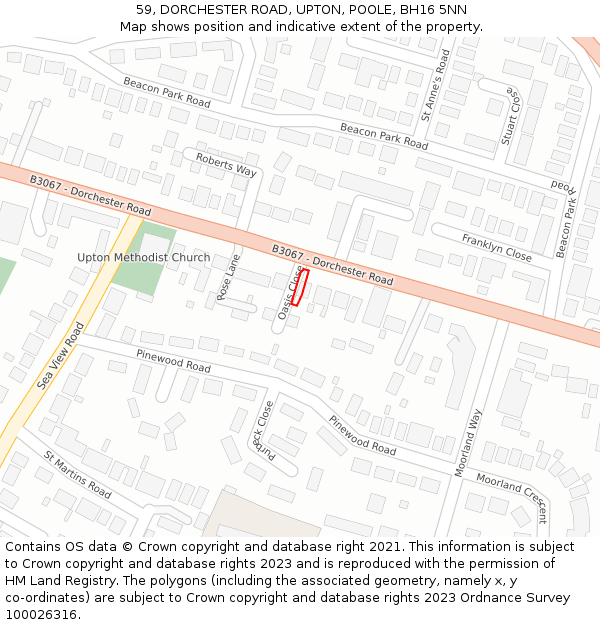 59, DORCHESTER ROAD, UPTON, POOLE, BH16 5NN: Location map and indicative extent of plot