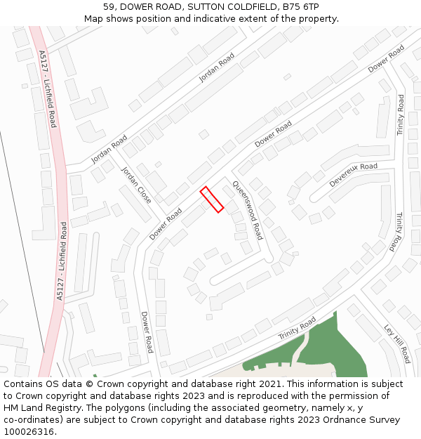 59, DOWER ROAD, SUTTON COLDFIELD, B75 6TP: Location map and indicative extent of plot
