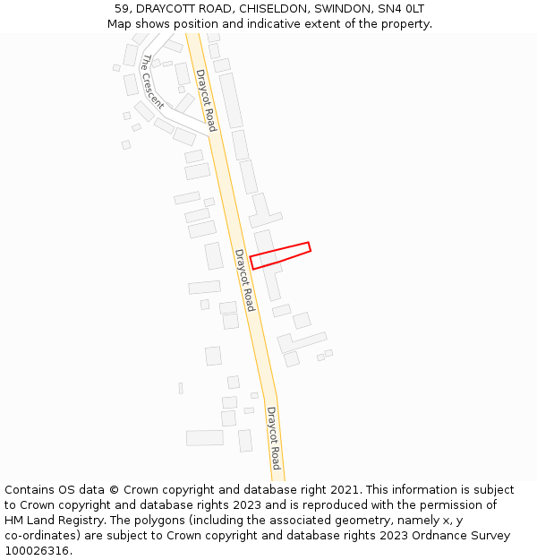 59, DRAYCOTT ROAD, CHISELDON, SWINDON, SN4 0LT: Location map and indicative extent of plot