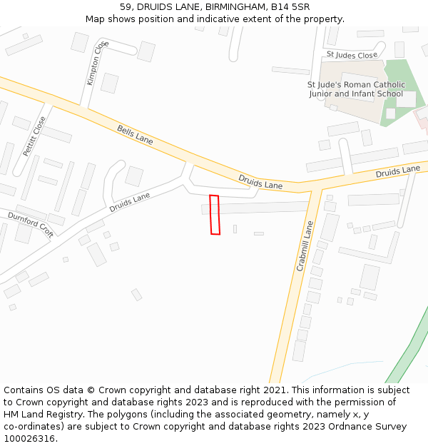 59, DRUIDS LANE, BIRMINGHAM, B14 5SR: Location map and indicative extent of plot