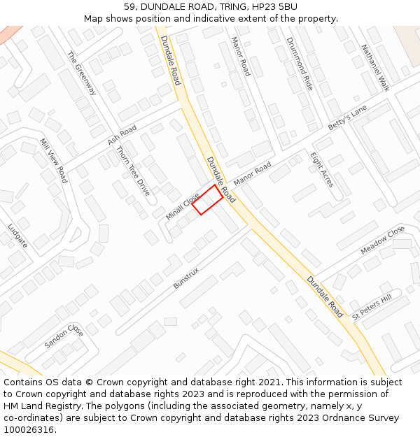 59, DUNDALE ROAD, TRING, HP23 5BU: Location map and indicative extent of plot