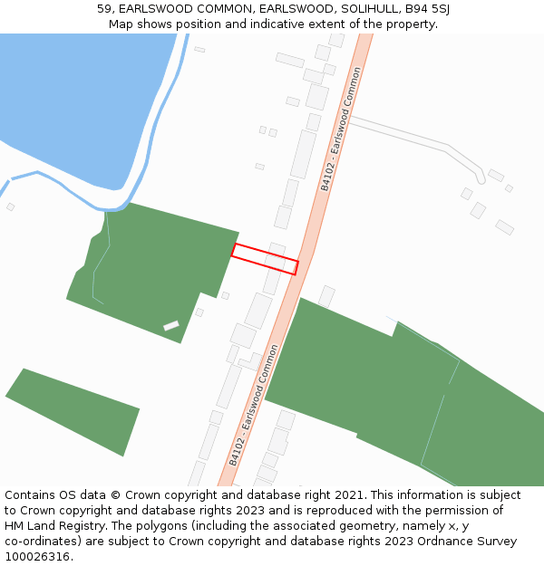 59, EARLSWOOD COMMON, EARLSWOOD, SOLIHULL, B94 5SJ: Location map and indicative extent of plot