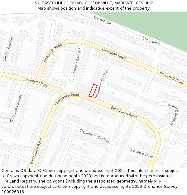 59, EASTCHURCH ROAD, CLIFTONVILLE, MARGATE, CT9 3HZ: Location map and indicative extent of plot