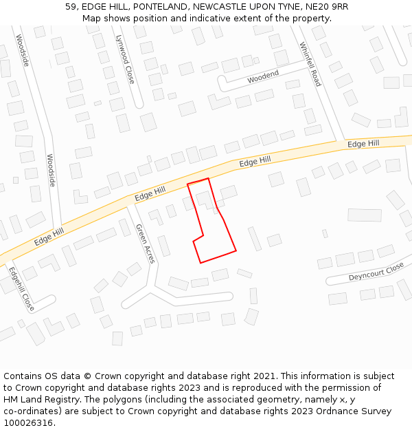 59, EDGE HILL, PONTELAND, NEWCASTLE UPON TYNE, NE20 9RR: Location map and indicative extent of plot