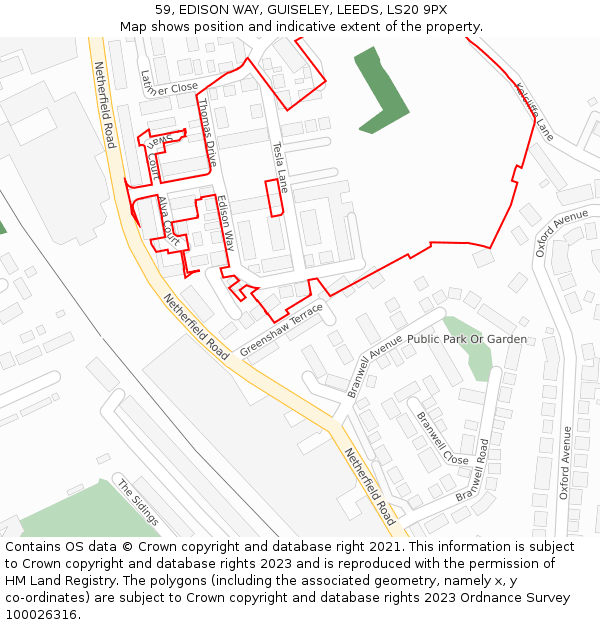 59, EDISON WAY, GUISELEY, LEEDS, LS20 9PX: Location map and indicative extent of plot