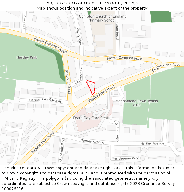 59, EGGBUCKLAND ROAD, PLYMOUTH, PL3 5JR: Location map and indicative extent of plot