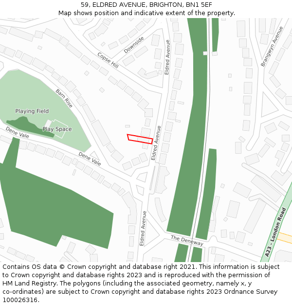 59, ELDRED AVENUE, BRIGHTON, BN1 5EF: Location map and indicative extent of plot