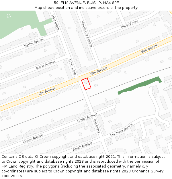 59, ELM AVENUE, RUISLIP, HA4 8PE: Location map and indicative extent of plot