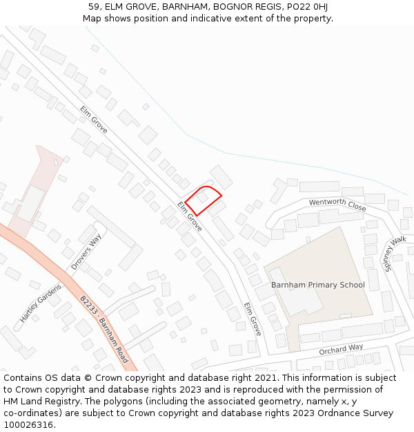 59, ELM GROVE, BARNHAM, BOGNOR REGIS, PO22 0HJ: Location map and indicative extent of plot