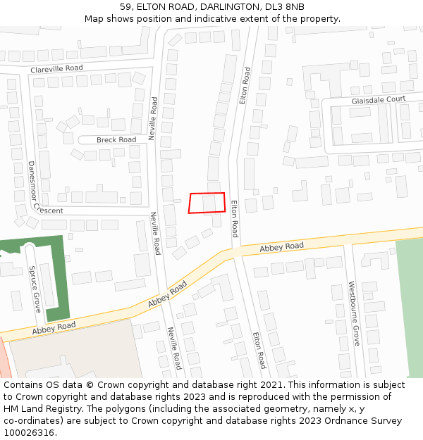 59, ELTON ROAD, DARLINGTON, DL3 8NB: Location map and indicative extent of plot