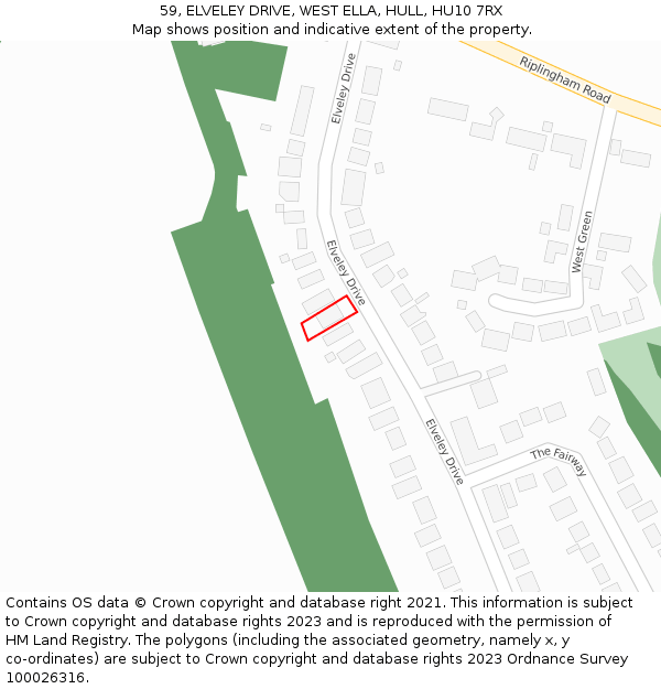 59, ELVELEY DRIVE, WEST ELLA, HULL, HU10 7RX: Location map and indicative extent of plot