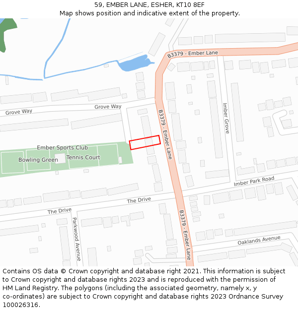 59, EMBER LANE, ESHER, KT10 8EF: Location map and indicative extent of plot