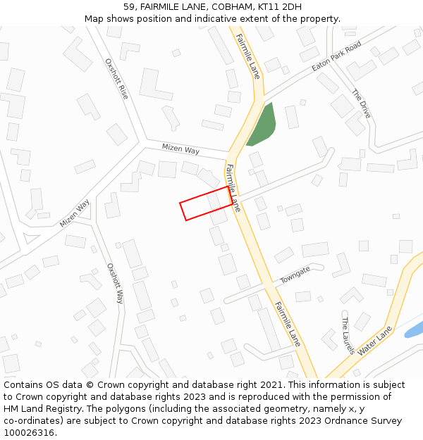 59, FAIRMILE LANE, COBHAM, KT11 2DH: Location map and indicative extent of plot