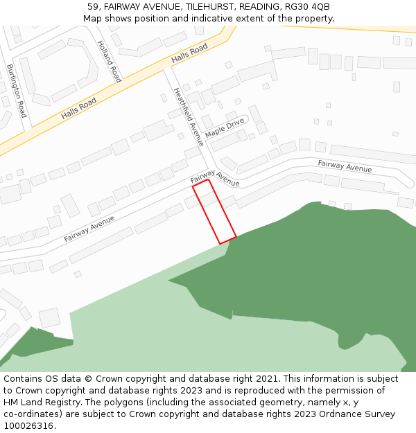 59, FAIRWAY AVENUE, TILEHURST, READING, RG30 4QB: Location map and indicative extent of plot