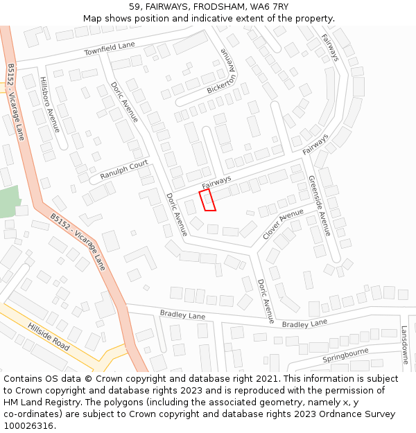 59, FAIRWAYS, FRODSHAM, WA6 7RY: Location map and indicative extent of plot