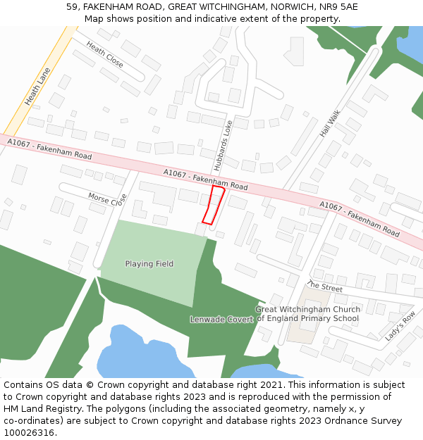 59, FAKENHAM ROAD, GREAT WITCHINGHAM, NORWICH, NR9 5AE: Location map and indicative extent of plot