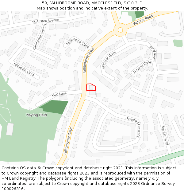 59, FALLIBROOME ROAD, MACCLESFIELD, SK10 3LD: Location map and indicative extent of plot