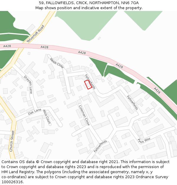 59, FALLOWFIELDS, CRICK, NORTHAMPTON, NN6 7GA: Location map and indicative extent of plot