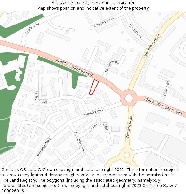 59, FARLEY COPSE, BRACKNELL, RG42 1PF: Location map and indicative extent of plot