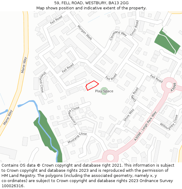 59, FELL ROAD, WESTBURY, BA13 2GG: Location map and indicative extent of plot