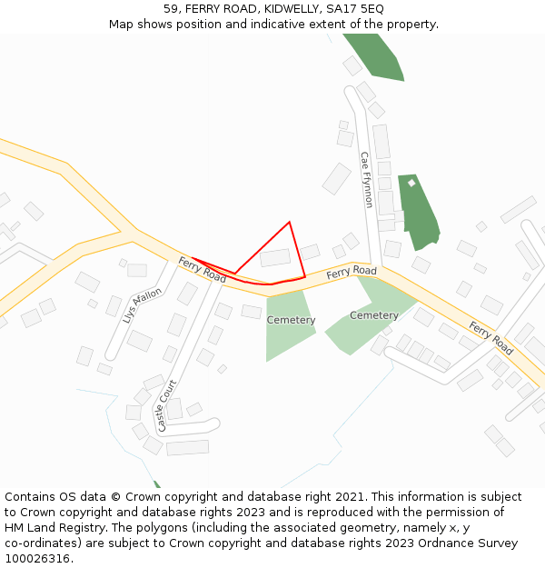 59, FERRY ROAD, KIDWELLY, SA17 5EQ: Location map and indicative extent of plot